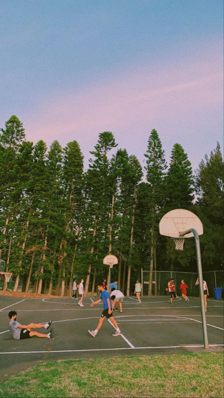 Ragazzi che giocano a basket in un campo nel bosco